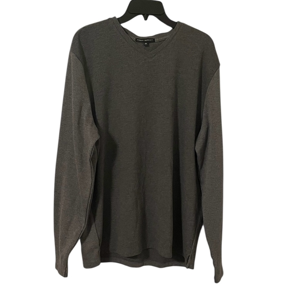 Robert Barakett Men’s Gray Colorblock Waffle Knit V-Neck Sweater Size XXL